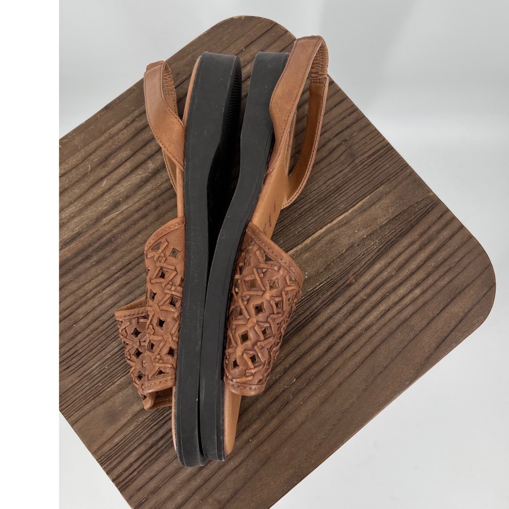 Duck Head Woven Leather Slingback Sandals Brown 10WW Made in Brazil - Picture 4 of 7